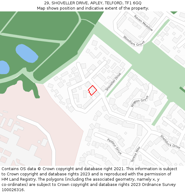 29, SHOVELLER DRIVE, APLEY, TELFORD, TF1 6GQ: Location map and indicative extent of plot