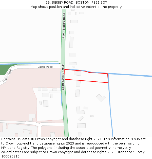 29, SIBSEY ROAD, BOSTON, PE21 9QY: Location map and indicative extent of plot