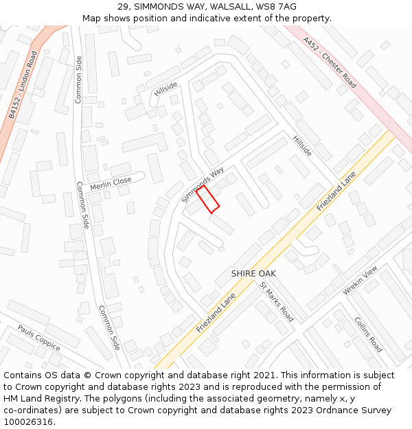 29, SIMMONDS WAY, WALSALL, WS8 7AG: Location map and indicative extent of plot