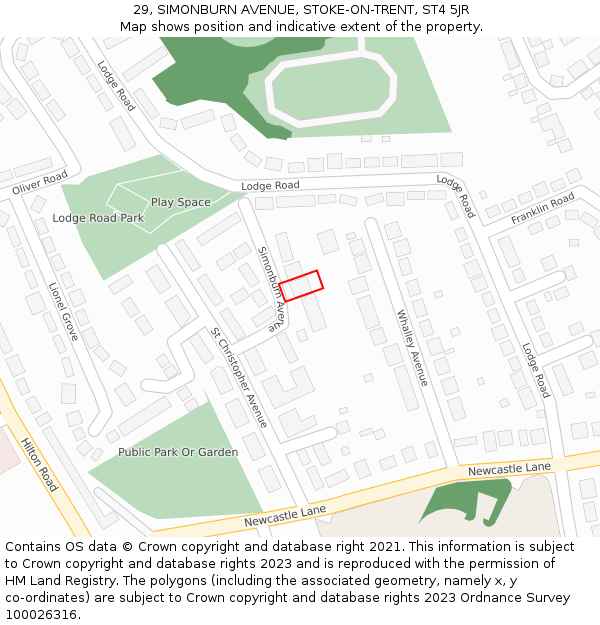 29, SIMONBURN AVENUE, STOKE-ON-TRENT, ST4 5JR: Location map and indicative extent of plot