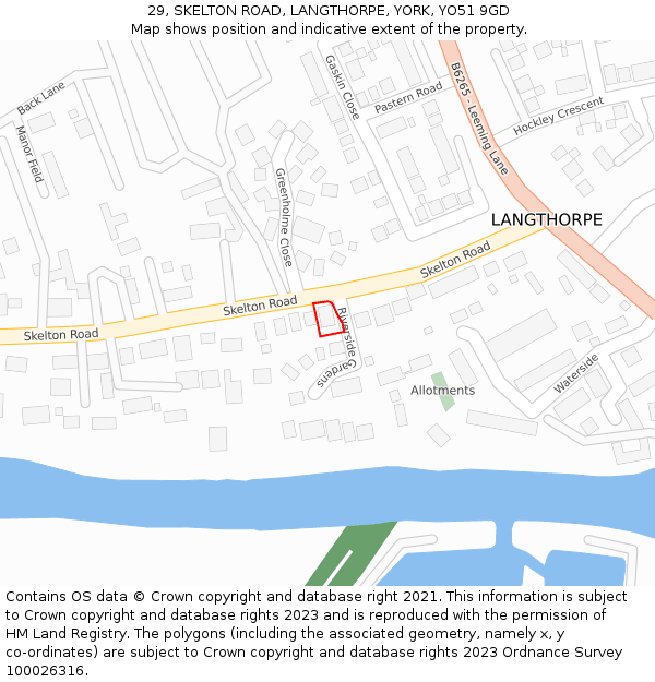 29, SKELTON ROAD, LANGTHORPE, YORK, YO51 9GD: Location map and indicative extent of plot