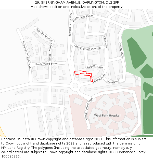 29, SKERNINGHAM AVENUE, DARLINGTON, DL2 2FF: Location map and indicative extent of plot