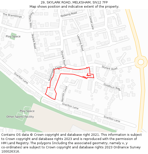 29, SKYLARK ROAD, MELKSHAM, SN12 7FP: Location map and indicative extent of plot