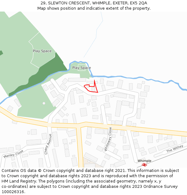 29, SLEWTON CRESCENT, WHIMPLE, EXETER, EX5 2QA: Location map and indicative extent of plot