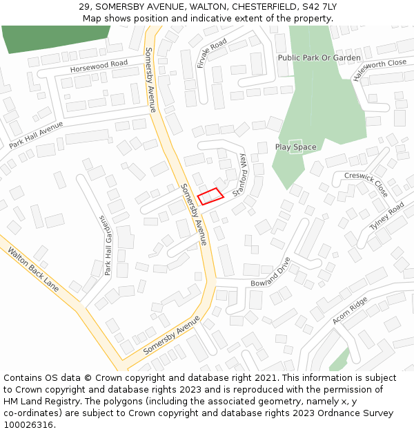 29, SOMERSBY AVENUE, WALTON, CHESTERFIELD, S42 7LY: Location map and indicative extent of plot