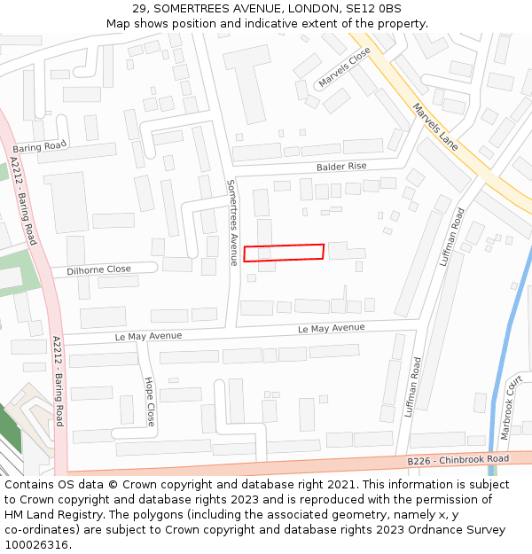 29, SOMERTREES AVENUE, LONDON, SE12 0BS: Location map and indicative extent of plot