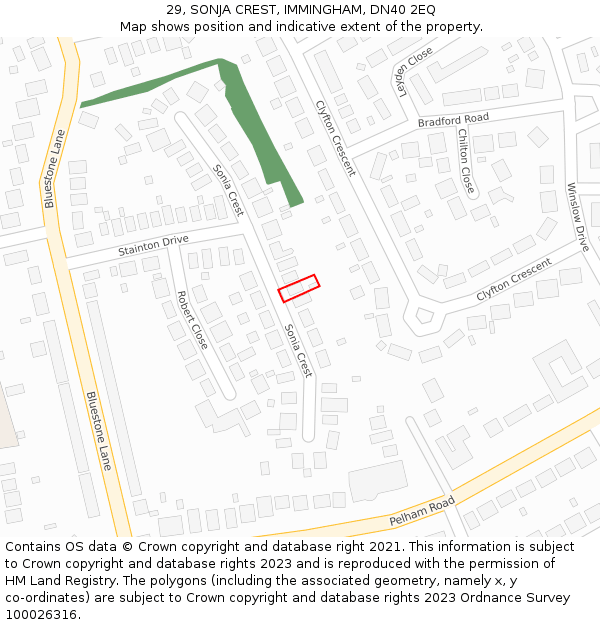 29, SONJA CREST, IMMINGHAM, DN40 2EQ: Location map and indicative extent of plot