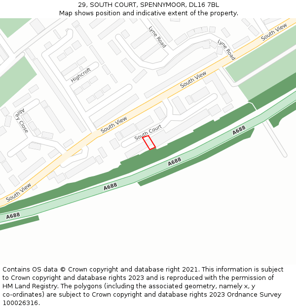29, SOUTH COURT, SPENNYMOOR, DL16 7BL: Location map and indicative extent of plot