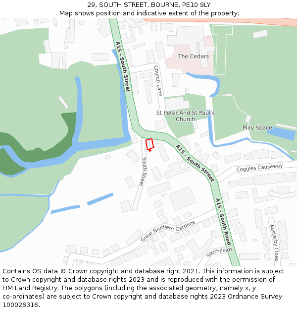 29, SOUTH STREET, BOURNE, PE10 9LY: Location map and indicative extent of plot