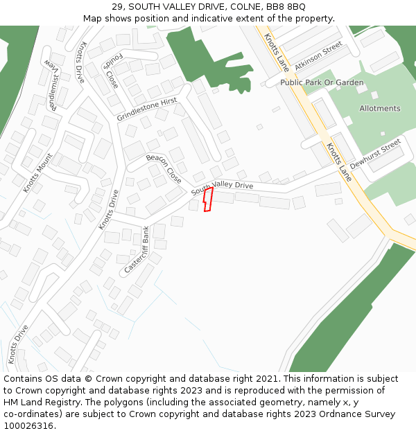 29, SOUTH VALLEY DRIVE, COLNE, BB8 8BQ: Location map and indicative extent of plot