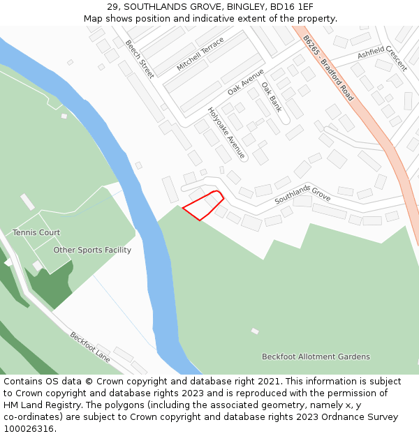 29, SOUTHLANDS GROVE, BINGLEY, BD16 1EF: Location map and indicative extent of plot