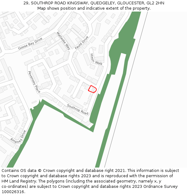 29, SOUTHROP ROAD KINGSWAY, QUEDGELEY, GLOUCESTER, GL2 2HN: Location map and indicative extent of plot