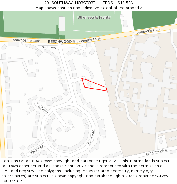 29, SOUTHWAY, HORSFORTH, LEEDS, LS18 5RN: Location map and indicative extent of plot