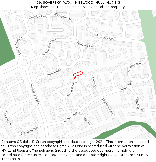 29, SOVEREIGN WAY, KINGSWOOD, HULL, HU7 3JG: Location map and indicative extent of plot