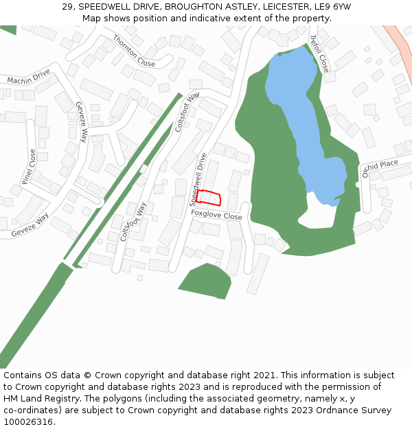 29, SPEEDWELL DRIVE, BROUGHTON ASTLEY, LEICESTER, LE9 6YW: Location map and indicative extent of plot