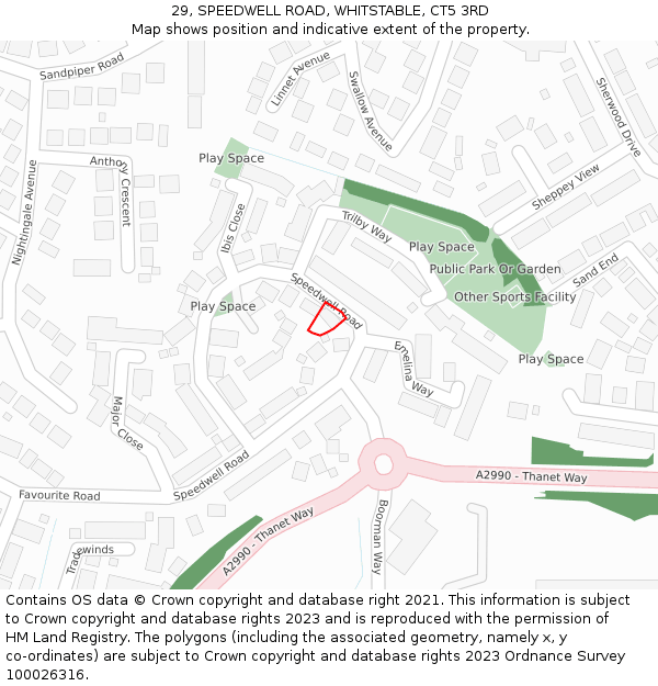 29, SPEEDWELL ROAD, WHITSTABLE, CT5 3RD: Location map and indicative extent of plot