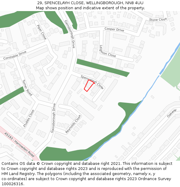 29, SPENCELAYH CLOSE, WELLINGBOROUGH, NN8 4UU: Location map and indicative extent of plot