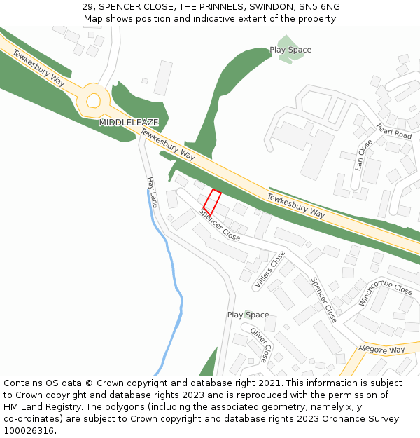 29, SPENCER CLOSE, THE PRINNELS, SWINDON, SN5 6NG: Location map and indicative extent of plot