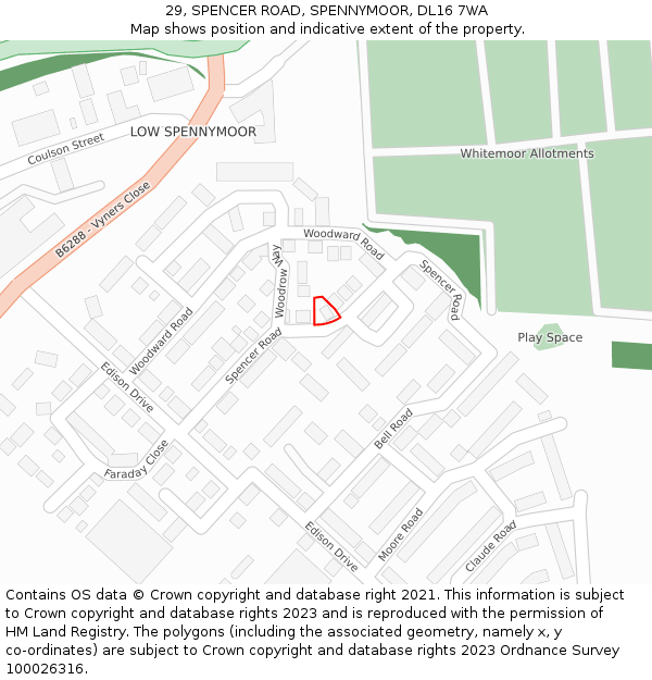 29, SPENCER ROAD, SPENNYMOOR, DL16 7WA: Location map and indicative extent of plot