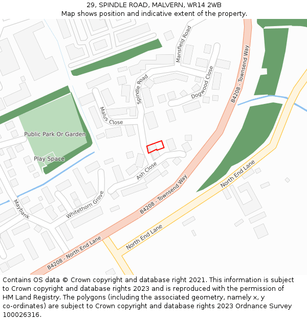 29, SPINDLE ROAD, MALVERN, WR14 2WB: Location map and indicative extent of plot