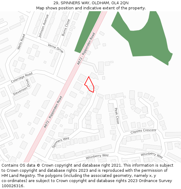 29, SPINNERS WAY, OLDHAM, OL4 2QN: Location map and indicative extent of plot