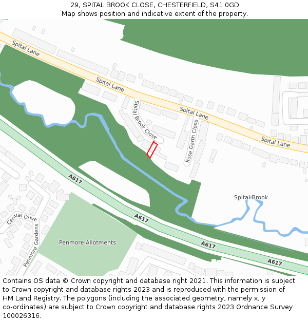 29, SPITAL BROOK CLOSE, CHESTERFIELD, S41 0GD: Location map and indicative extent of plot