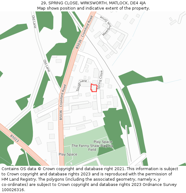 29, SPRING CLOSE, WIRKSWORTH, MATLOCK, DE4 4JA: Location map and indicative extent of plot