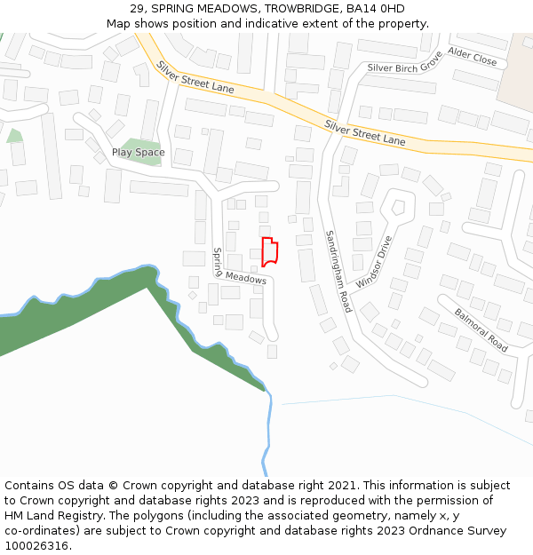 29, SPRING MEADOWS, TROWBRIDGE, BA14 0HD: Location map and indicative extent of plot