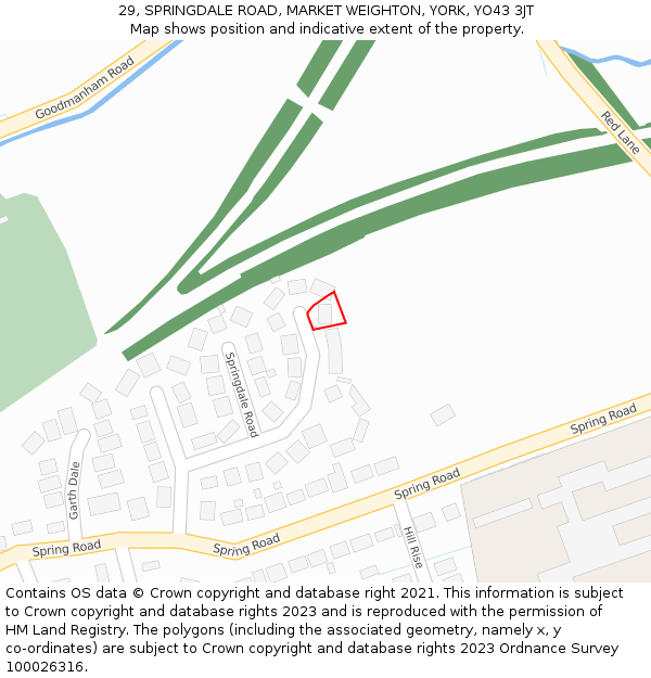 29, SPRINGDALE ROAD, MARKET WEIGHTON, YORK, YO43 3JT: Location map and indicative extent of plot