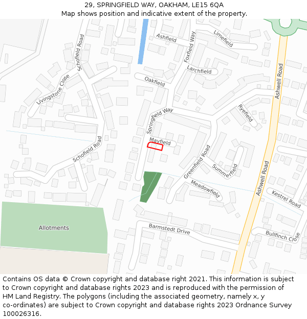 29, SPRINGFIELD WAY, OAKHAM, LE15 6QA: Location map and indicative extent of plot