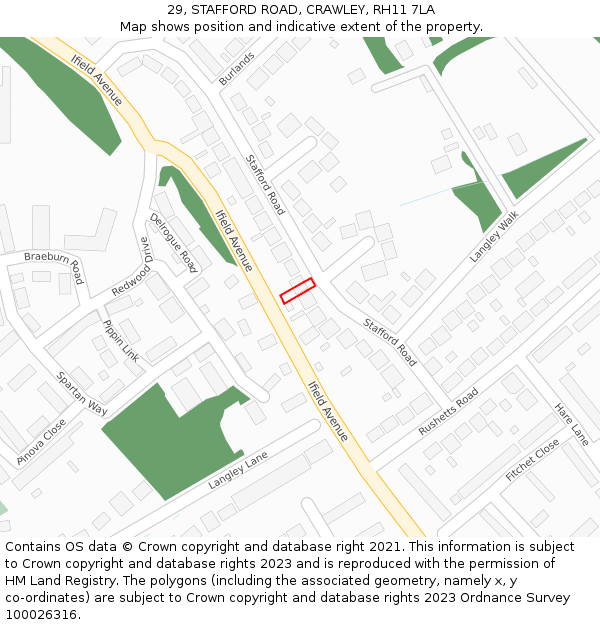 29, STAFFORD ROAD, CRAWLEY, RH11 7LA: Location map and indicative extent of plot