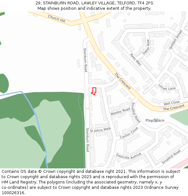 29, STAINBURN ROAD, LAWLEY VILLAGE, TELFORD, TF4 2FS: Location map and indicative extent of plot