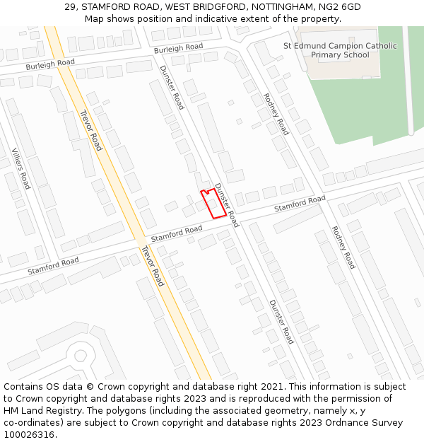 29, STAMFORD ROAD, WEST BRIDGFORD, NOTTINGHAM, NG2 6GD: Location map and indicative extent of plot