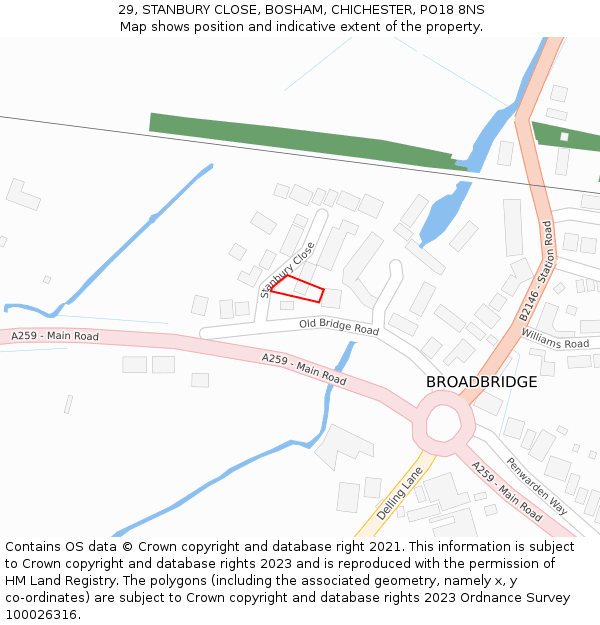 29, STANBURY CLOSE, BOSHAM, CHICHESTER, PO18 8NS: Location map and indicative extent of plot