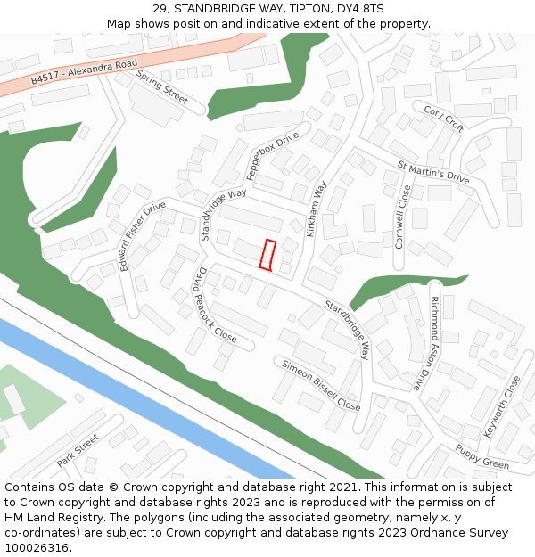 29, STANDBRIDGE WAY, TIPTON, DY4 8TS: Location map and indicative extent of plot