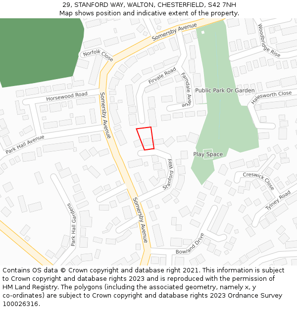 29, STANFORD WAY, WALTON, CHESTERFIELD, S42 7NH: Location map and indicative extent of plot