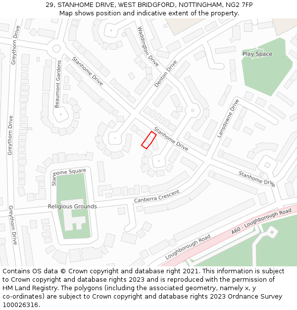 29, STANHOME DRIVE, WEST BRIDGFORD, NOTTINGHAM, NG2 7FP: Location map and indicative extent of plot