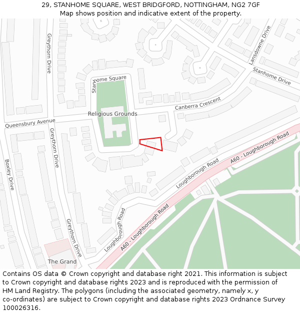 29, STANHOME SQUARE, WEST BRIDGFORD, NOTTINGHAM, NG2 7GF: Location map and indicative extent of plot