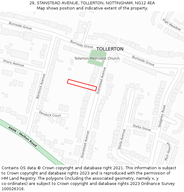 29, STANSTEAD AVENUE, TOLLERTON, NOTTINGHAM, NG12 4EA: Location map and indicative extent of plot