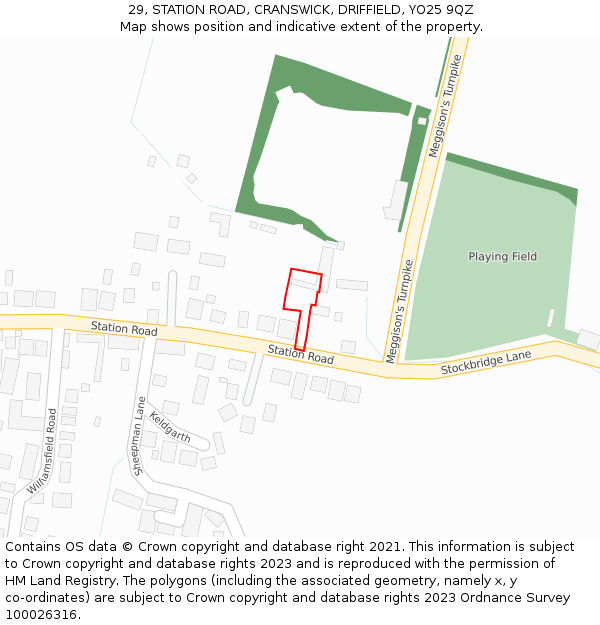 29, STATION ROAD, CRANSWICK, DRIFFIELD, YO25 9QZ: Location map and indicative extent of plot
