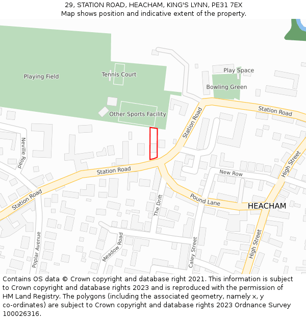 29, STATION ROAD, HEACHAM, KING'S LYNN, PE31 7EX: Location map and indicative extent of plot