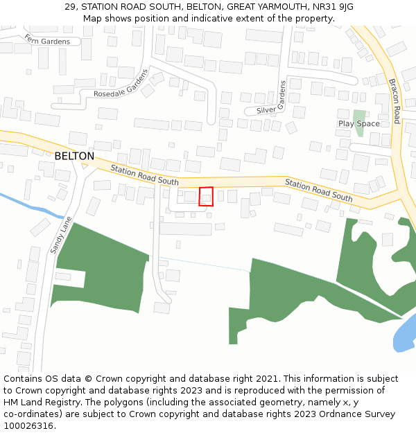 29, STATION ROAD SOUTH, BELTON, GREAT YARMOUTH, NR31 9JG: Location map and indicative extent of plot