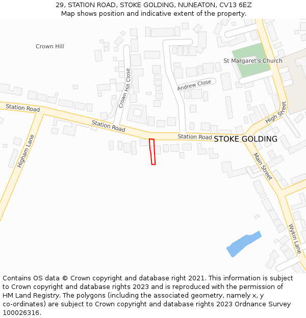 29, STATION ROAD, STOKE GOLDING, NUNEATON, CV13 6EZ: Location map and indicative extent of plot