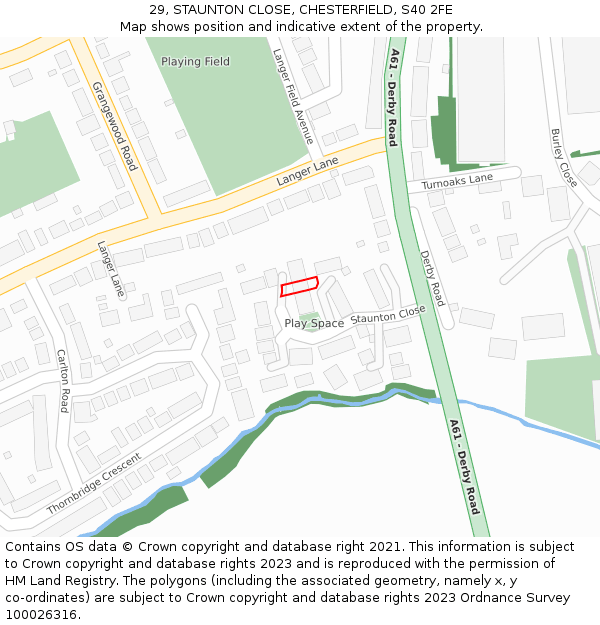 29, STAUNTON CLOSE, CHESTERFIELD, S40 2FE: Location map and indicative extent of plot