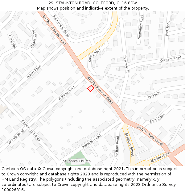 29, STAUNTON ROAD, COLEFORD, GL16 8DW: Location map and indicative extent of plot