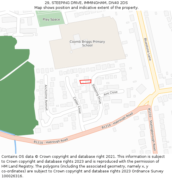29, STEEPING DRIVE, IMMINGHAM, DN40 2DS: Location map and indicative extent of plot