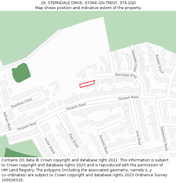 29, STERNDALE DRIVE, STOKE-ON-TRENT, ST4 2QD: Location map and indicative extent of plot