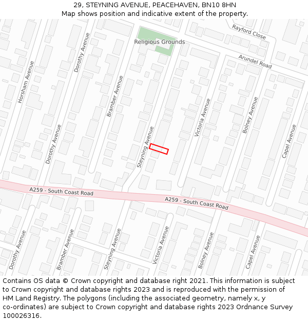 29, STEYNING AVENUE, PEACEHAVEN, BN10 8HN: Location map and indicative extent of plot