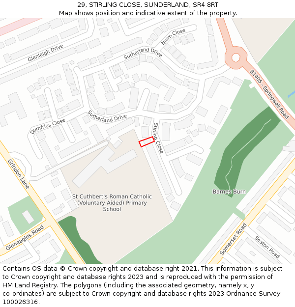 29, STIRLING CLOSE, SUNDERLAND, SR4 8RT: Location map and indicative extent of plot