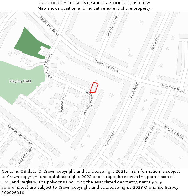 29, STOCKLEY CRESCENT, SHIRLEY, SOLIHULL, B90 3SW: Location map and indicative extent of plot